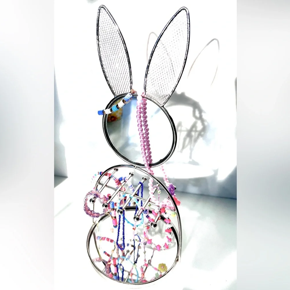 Bunny Metal Jewellery Stand holder mirrored silver tone for women girls 13